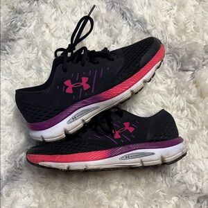 Under Armour Women's Black Running Sneakers with Pink & Purple Trim